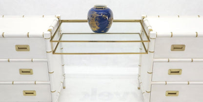Pair of White Lacquer Brass Hardware Bachelor Chest with Suspended Brass Vanity
