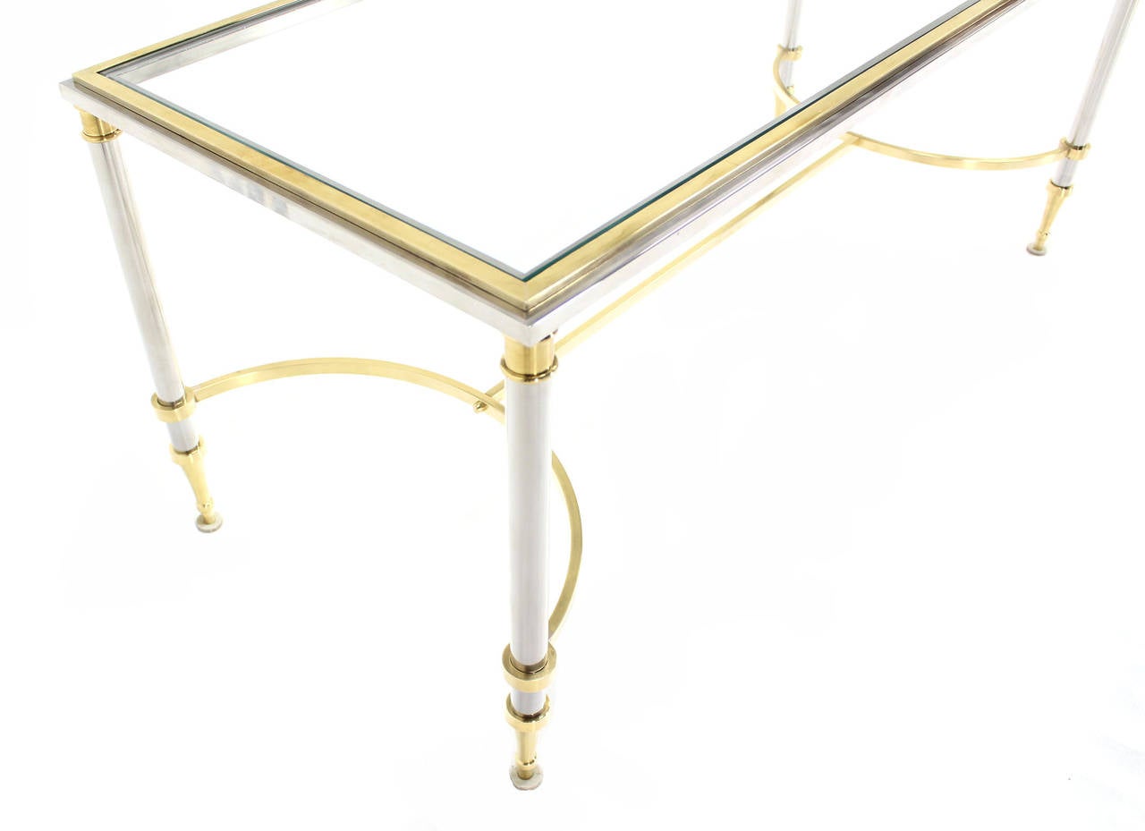 Chrome, Brass, and Glass-Top U-Shape Stretcher Coffee Table in Jansen Style
