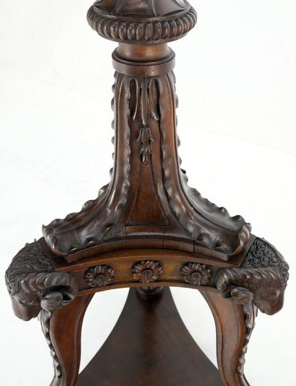 Very Fine Carved Mahogany Rams Heads Floor lamp Base Gold Leaf Leafs Horner Attr