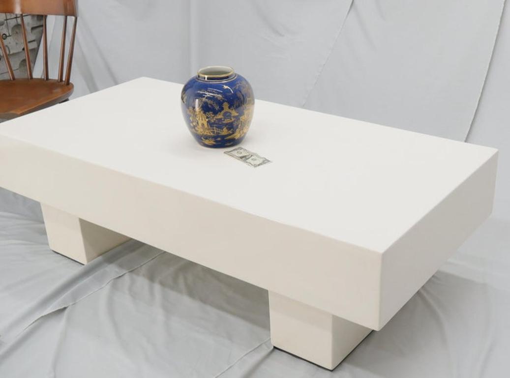 Mid Century Modern Double Pedestal Thick Cream Off-White Lacquer Coffee Table
