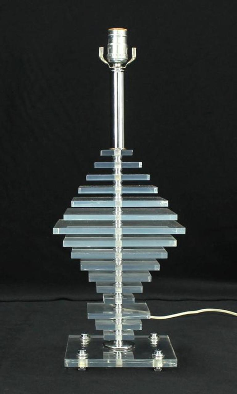 Large Pyramid Stacked Lucite Table Lamp