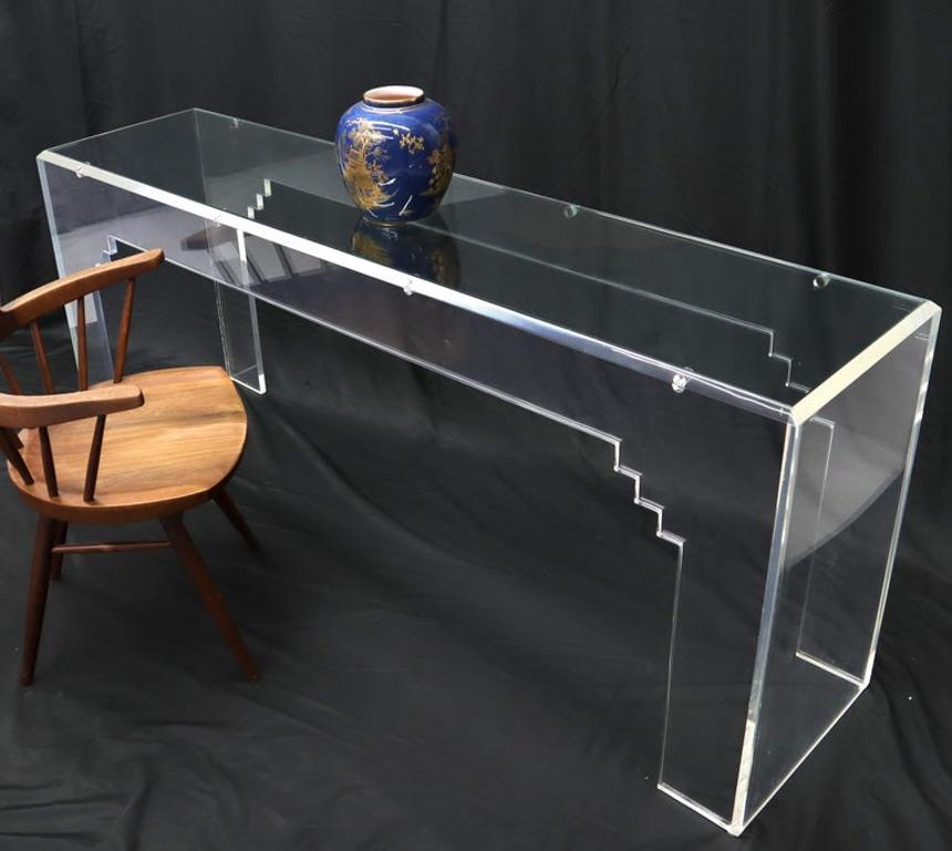Mid-Century Modern Large Console Table Glass Top Lucite Base