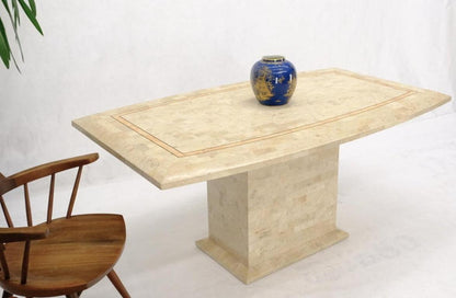Tessellated Stone Tile Mid-Century Modern Boat Shape Dining Table