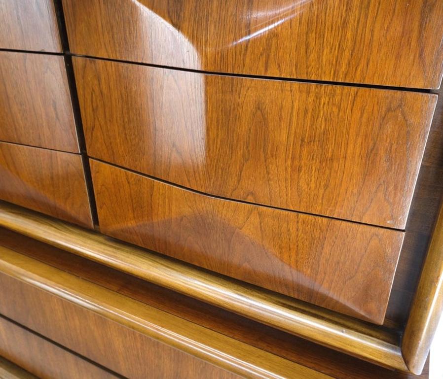 Mid-Century Modern Diamond Front Walnut 8 Drawers High Chest Dresser Cabinet
