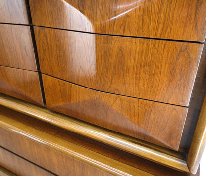 Mid-Century Modern Diamond Front Walnut 8 Drawers High Chest Dresser Cabinet
