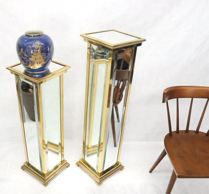 Square Brass and Mirror Panels Pedestals Stands