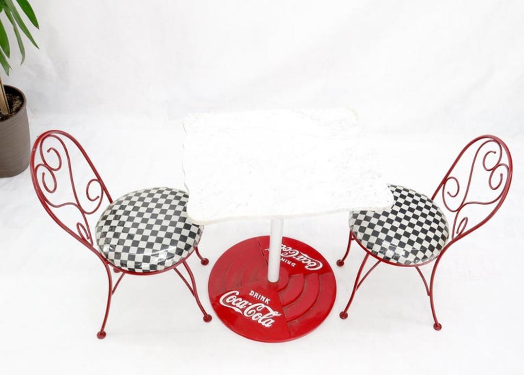 Two Chairs Cast Iron Marble-Top Table Coca-Cola Dinette Ice Cream Set Cafe Table