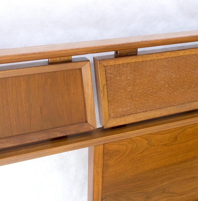 Danish Mid Century Modern Reversible Panels Walnut Cane King Size Headboard Bed