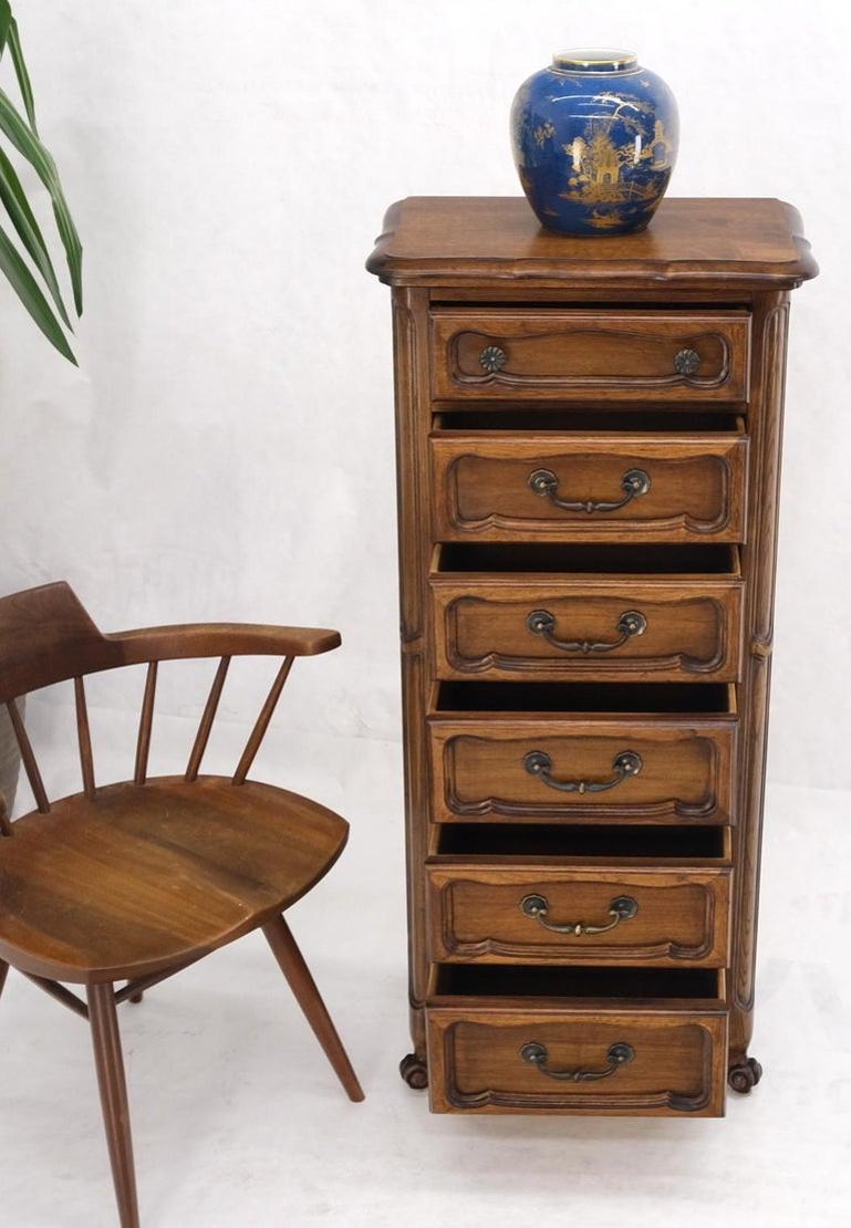 French Carved Walnut Lingerie 6 Dovetails Drawer Chest Dresser Drop Pulls