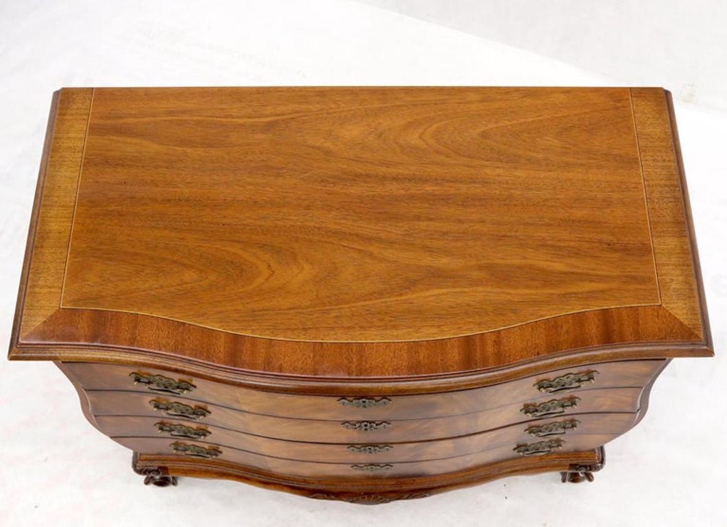 Carved Ball and Claw Feet Flame Mahogany Book Matched Dresser Bachelor Chest