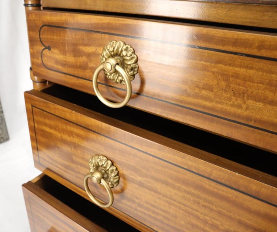 Pair of Rosewood Tops Satin Wood Heavy Brass Ring Pulls 4-Drawer Bachelor Chests