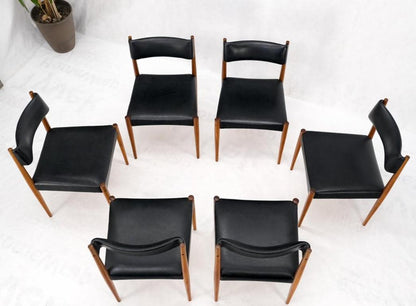 Set of 6 Danish Teak Mid Century Modern Dining Chairs in Black Upholstery