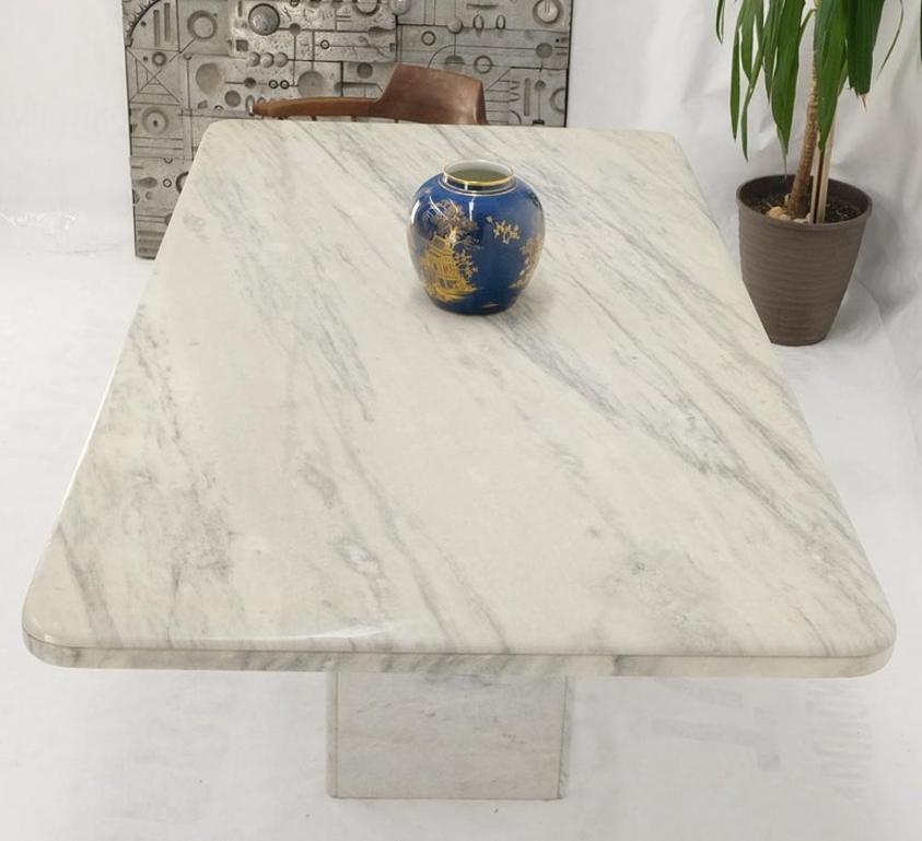 Grey & White Marble Rounded Corners Single Pedestal Dining Conference Table