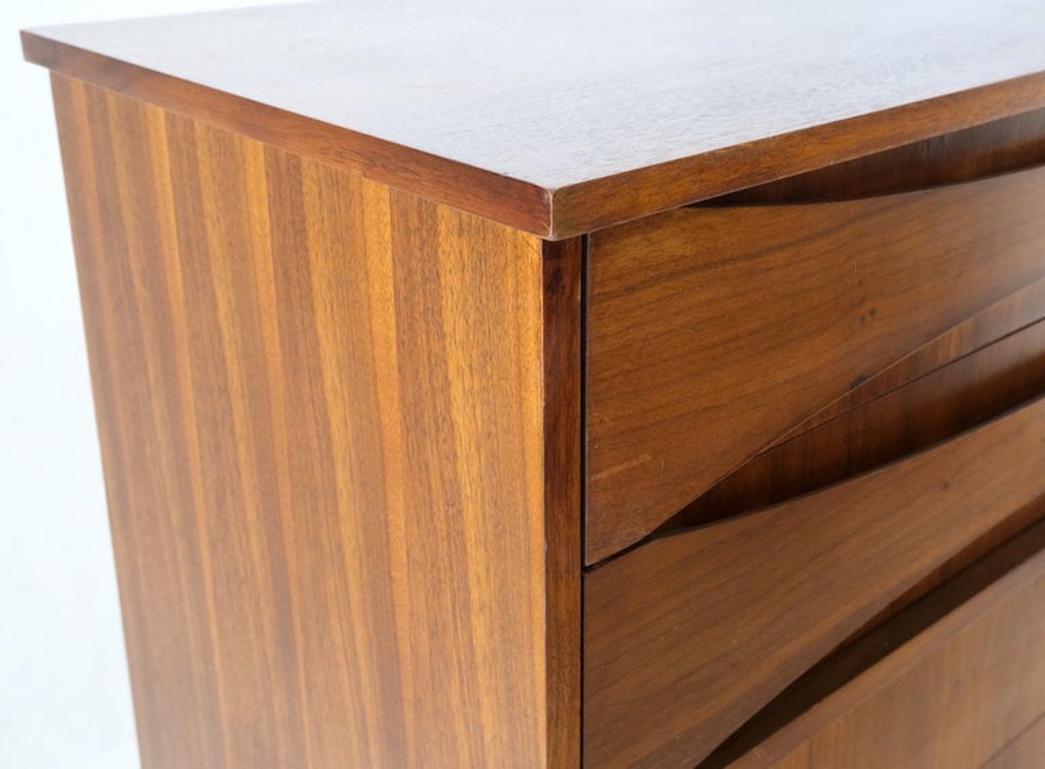 Danish Mid-Century Modern 5 Drawers High Chest Dresser Bow Tie Pulls Dowel Leg