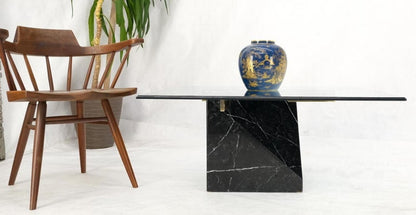 Black Cube Shape Marble Base Brass Stretchers Square Glass Top Coffee Table