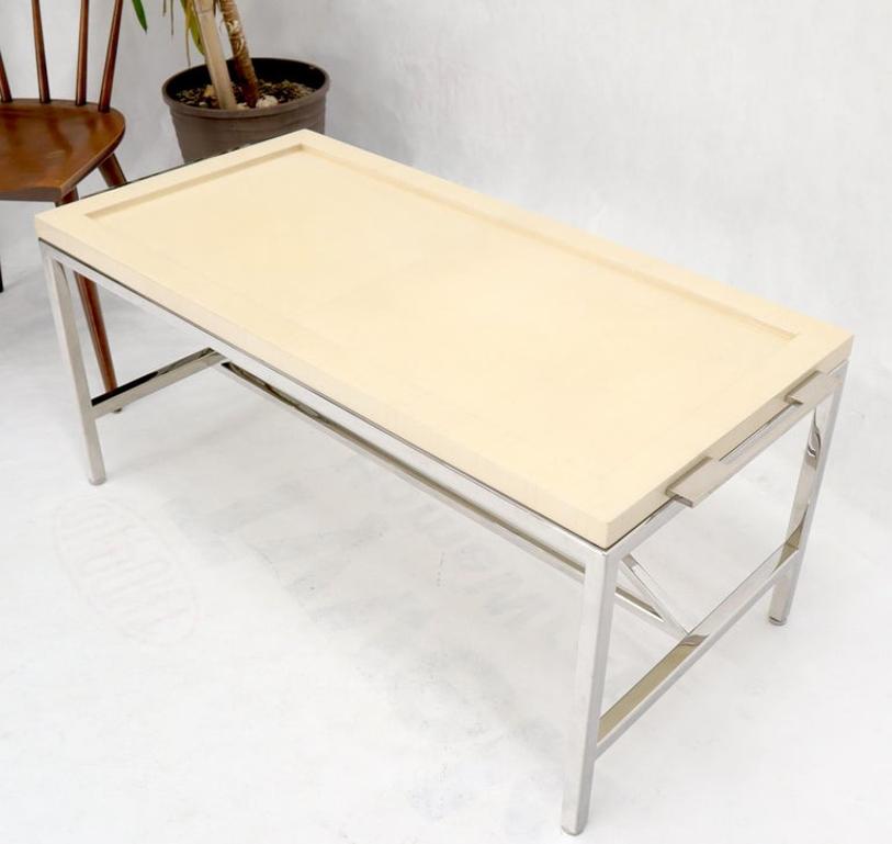 Lacquered Parchment Tray Stainless Steel Base Coffee Table
