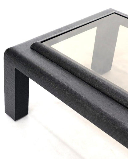 Cloth Wrapped Black Lacquer Glass Top Rectangular Coffee Table