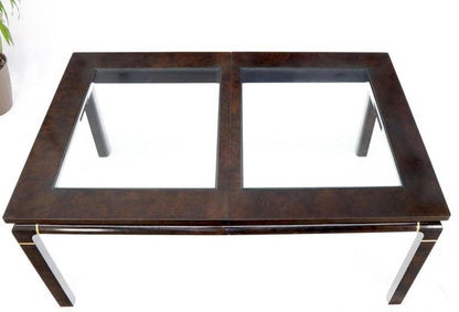 Dark Burl Wood Glass Top Inserts Two Extension boards Leaves Dining Table