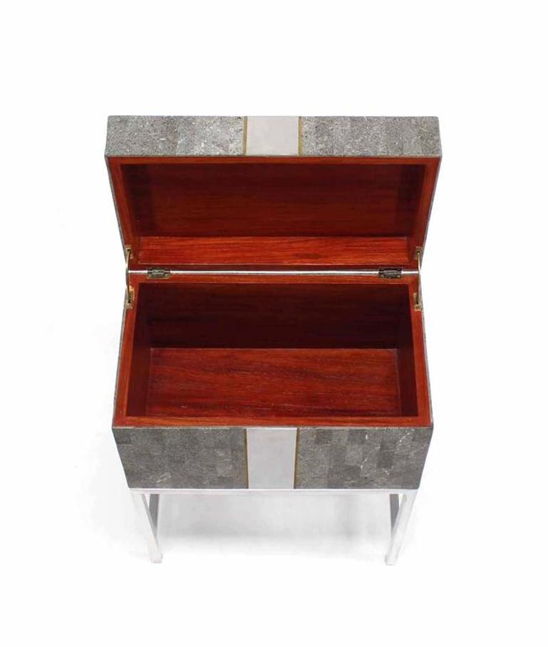 Mid Century Modern Tessellated Stone Chest Small Trunk on Base by Maitland Smith