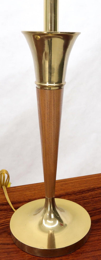 Pair of Walnut and Brass Mid-Century Modern Table Lamps