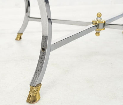 Brass Hoof Feet Polished Chrome Glass Top Square Coffee Table Mid-Century Modern