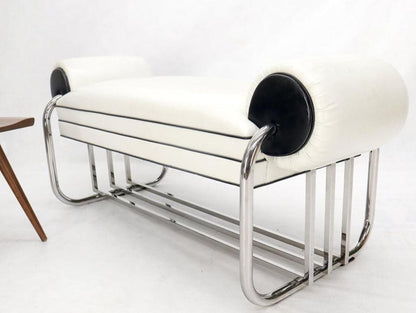 Bauhaus Chrome Bent Tube Black and White Upholstery Bench