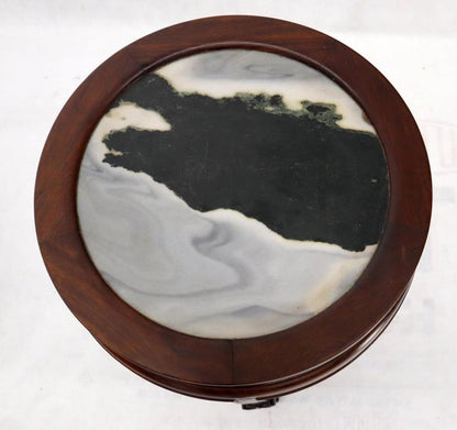 Chinese Carved Dark Rosewood Marble Top Round Stand