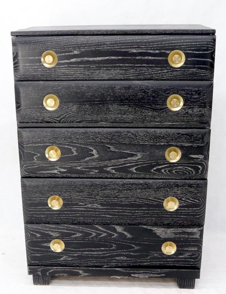 Five Drawers Cerused Oak Brass Hardware High Chest Dresser