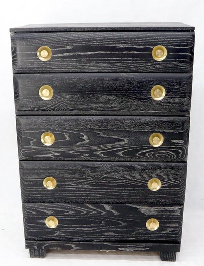 Five Drawers Cerused Oak Brass Hardware High Chest Dresser