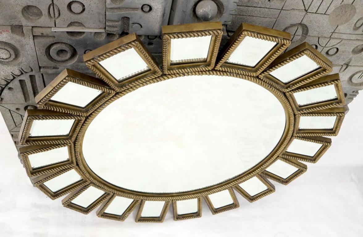 Heavy Round Brass or Bronze Sunburst Wall Mirror with Rope Edges