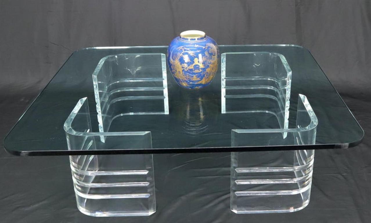 Large Wide Rectangle Rounded Corners Thick Glass Coffee Table