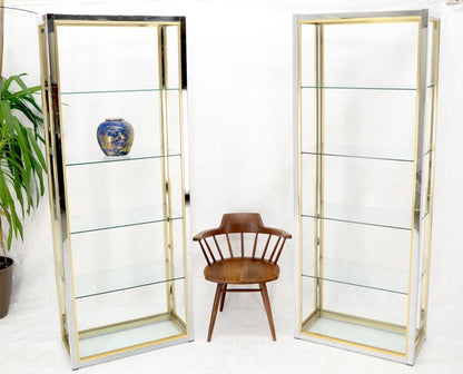 Pair of Chrome Brass and Glass Mid-Century Modern Étagères