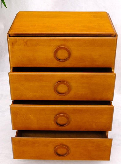 Russel Wright Solid Maple Art Deco Round Pulls 4 Deep Drawers High Chest Dresser