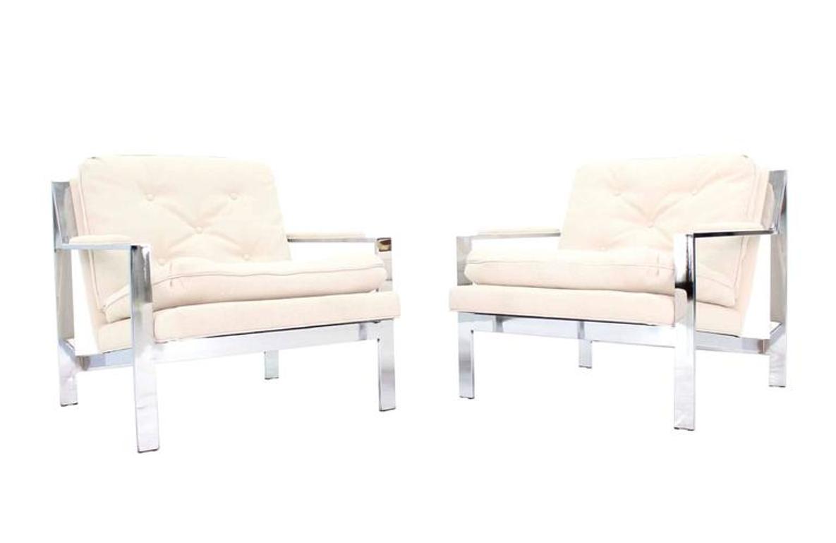 Pair of Chrome Lounge Chairs with New Upholstery