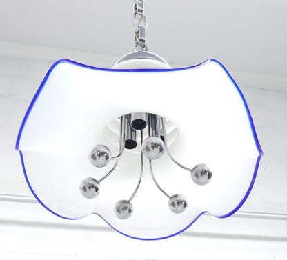 Blown Milk Glass and Chrome Midcentury Light Fixture