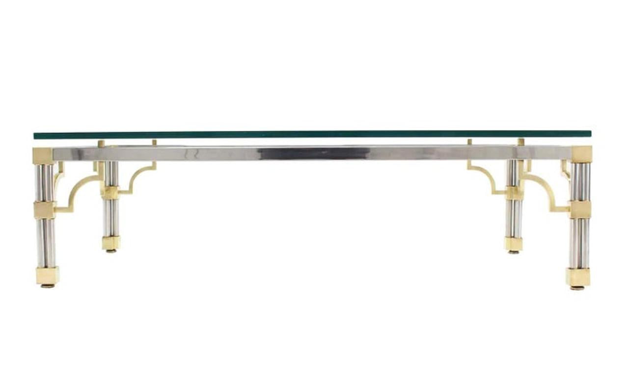Heavy Thick Glass Brass and Chrome Coffee Table