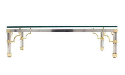 Heavy Thick Glass Brass and Chrome Coffee Table