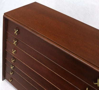 Paul Frankl Brass X-Pulls Brown Cherry High Chest with Drop Front Secretary