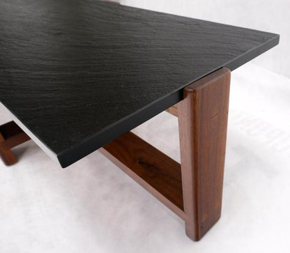 Solid Walnut & Slate Rectangular Mid-Century Modern Coffee Table