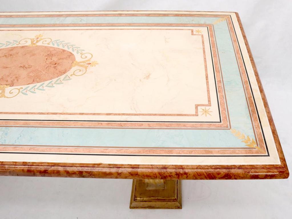 Enamel Decorated Marble Top Dining Table on Carved Gold Lyre Shape Pedestals