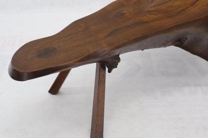 Organic Heavy Solid Walnut Varnished Slab Top Coffee Table on Tapered Legs