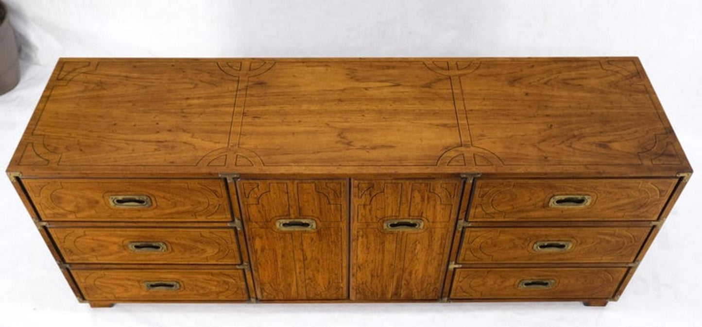 Campaign Style 9 Drawers Two Doors Compartment Paint Decorated Dresser Credenza