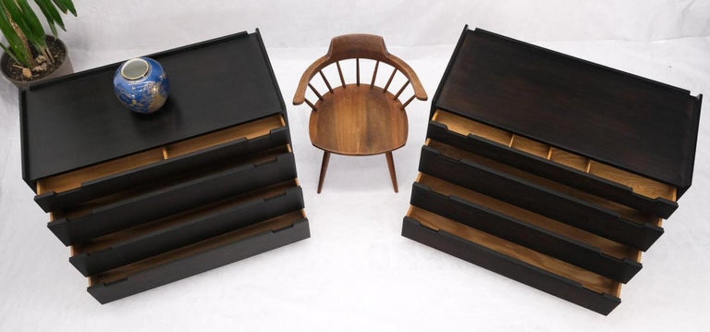 Pair of Ebonized Mahogany 4 Drawers Bachelor Chests w/ Gallery Tops Restored