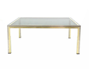 Square Brass, Chrome and Glass Coffee Table by Romeo Rega