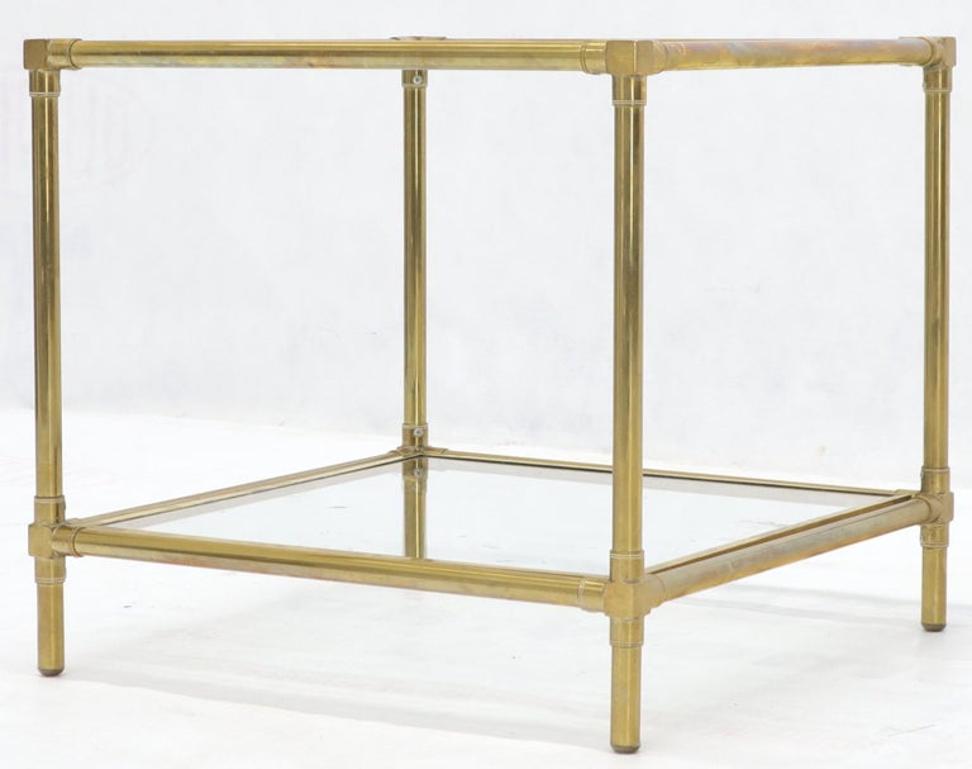 Heavy Machined Brass Glass Top Cube Shape Side Coffee Table