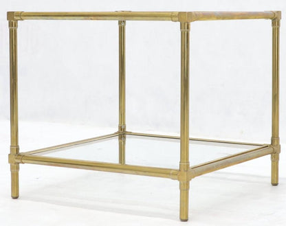Heavy Machined Brass Glass Top Cube Shape Side Coffee Table