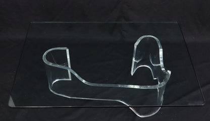 Thick Bent Lucite Organic Shape Base Rectangle Glass top Coffee Table