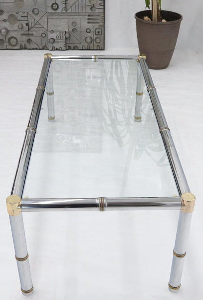 Faux Bamboo Rectangular Brass and Chrome Glass Top Coffee Table