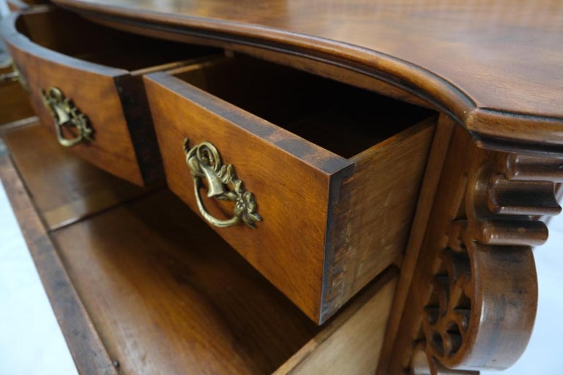 Antique Carved 4 Drawers Dresser w/ Large Beveled Swivel Clove Shape Mirror