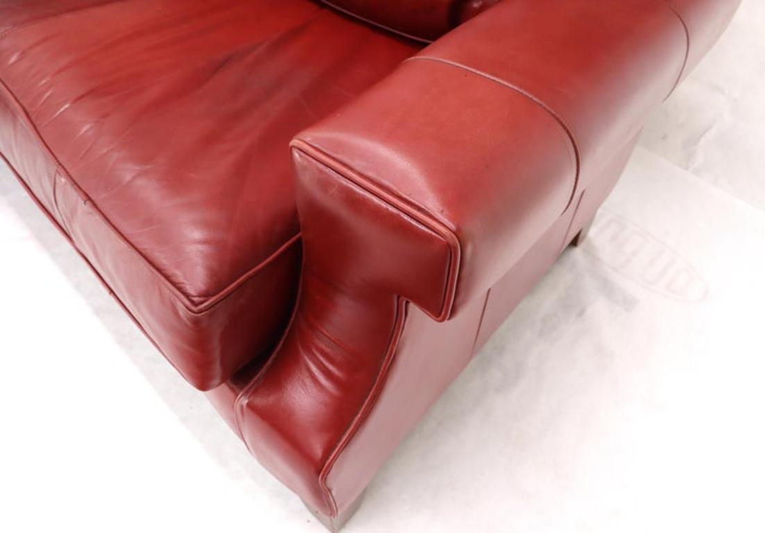 Concave Front Edge Tomato Red Leather Upholstery Couch Leather Sofa Thomasville